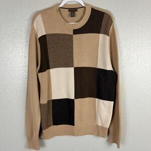 Dockers Men's Size Medium Preppy Long Sleeve Cotton Sweater Brown Colorblock